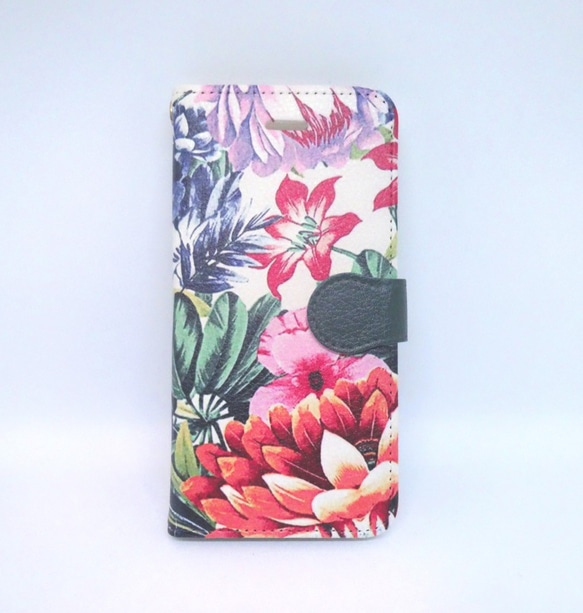 復古花朵圖案筆記本智慧型手機保護殼（無寶石）[花朵圖案] iPhone/Xperia/Galaxy/AQUOS 第2張的照片