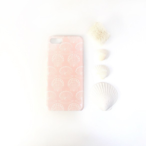 淡粉色貝殼紋智能手機硬殼 iPhone/Xperia/Galaxy/AQUOS 第1張的照片