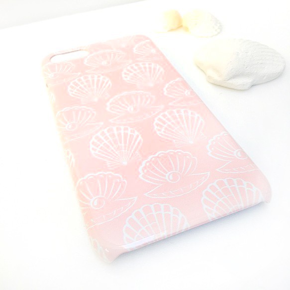淡粉色貝殼紋智能手機硬殼 iPhone/Xperia/Galaxy/AQUOS 第3張的照片