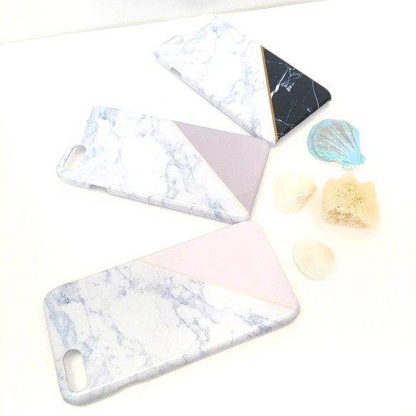 淡粉紅色條紋大理石圖案智慧型手機硬殼 iPhone/Xperia/Galaxy/AQUOS 第2張的照片