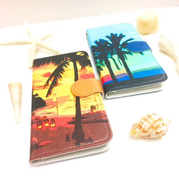 日落海灘 ③ 圖案筆記本智慧型手機保護殼 無 Bijou（乾刷）iPhone/Xperia 第4張的照片