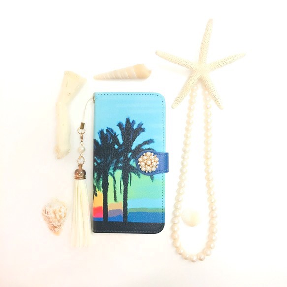 日落海灘 ④ 圖案筆記本智慧型手機保護殼（乾刷）iPhone/Xperia/Galaxy/AQ 第1張的照片