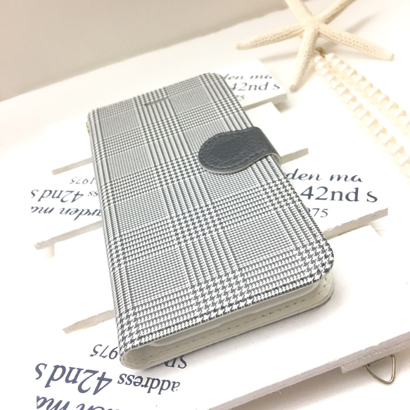 灰色格紋筆記本智慧型手機保護殼 No Bijou [格紋] [千鳥格] iPhone/Xperia 第2張的照片