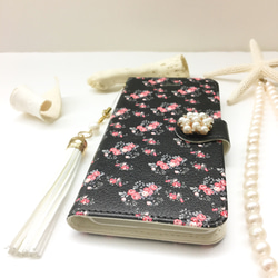 小花玫瑰花園圖案筆記本智慧型手機保護殼 [花] [玫瑰] [黑色] iPhone/Xperia/Galaxy/AQ 第2張的照片