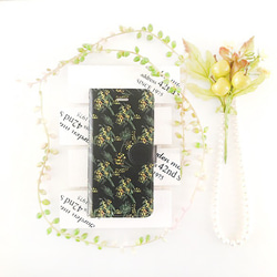單調黑色含羞草圖案筆記本智慧型手機保護殼 [花朵圖案] 無寶石 iPhone/Xperia 第1張的照片