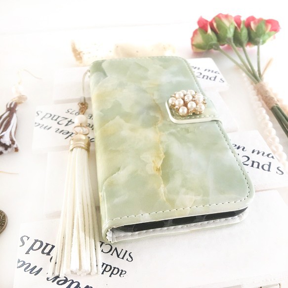 冰綠色大理石紋搪瓷筆記本類型保護套（再次上架）PAJOUR 第2張的照片