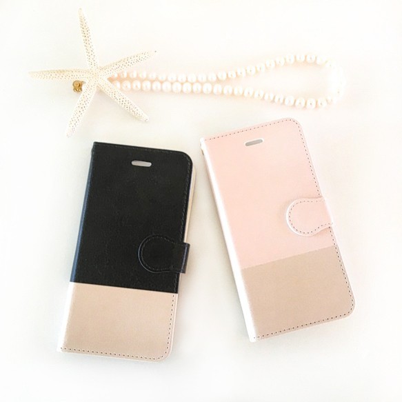 2 色黑色和米色圖案筆記本智慧型手機保護殼無寶石 iPhone/Xperia/Galaxy 第4張的照片