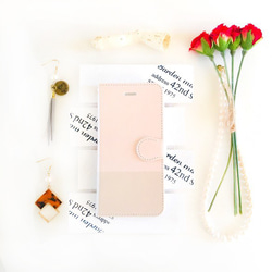 2 色調淡粉色和米色圖案筆記本智慧型手機保護殼無寶石 iPhone/Xperia 第1張的照片