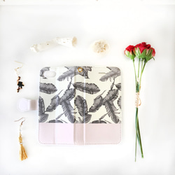 淡粉紅色 2 色棕櫚葉圖案筆記本智慧型手機保護殼（不含珠寶） iPhone/Xperia/Galaxy/AQ 第3張的照片