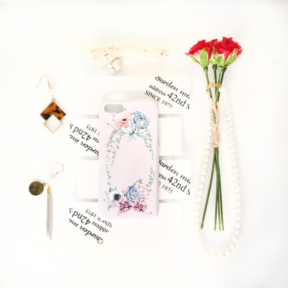 淡粉色大花植物紋硬殼 iPhone/Xperia/Galaxy/AQUOS 第1張的照片