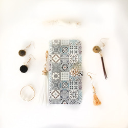 綠松石色地中海伊茲尼克瓷磚圖案筆記本保護殼 iPhone/Xperia/Galaxy/AQUOS 第1張的照片