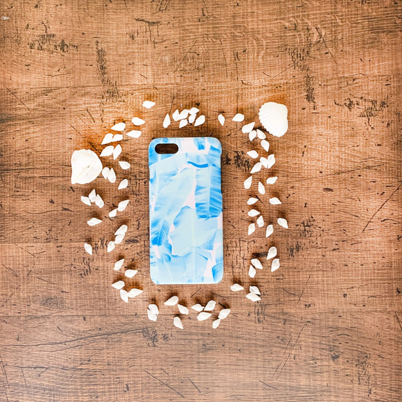 淡藍色樹葉紋硬殼 iPhone/Xperia/Galaxy/AQUOS 第1張的照片