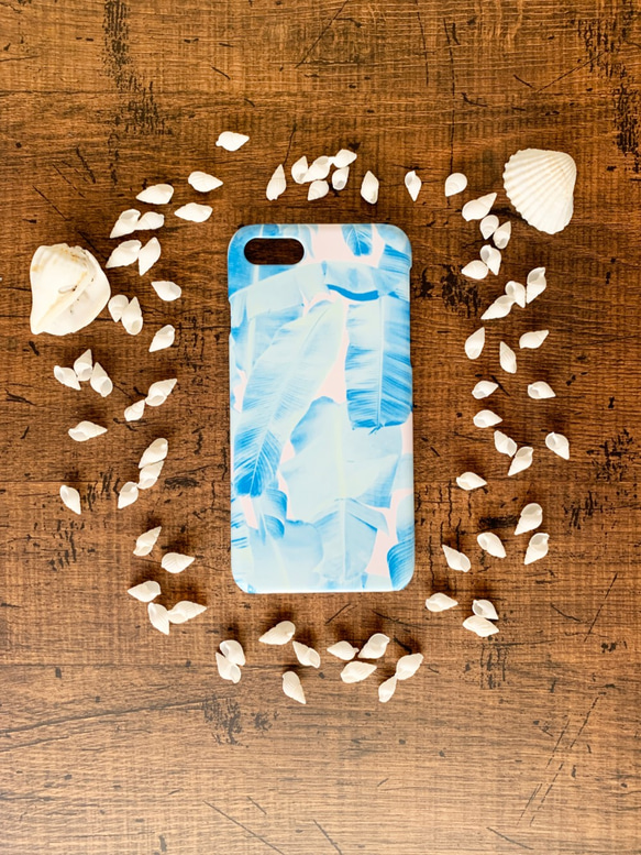 淡藍色樹葉紋硬殼 iPhone/Xperia/Galaxy/AQUOS 第4張的照片