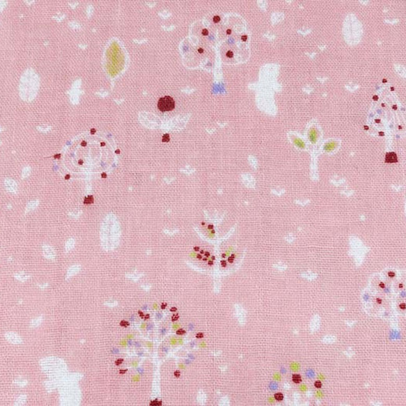 110×50 ことりさんのダブルガーゼ ピンク 生地 布 コットン100％ Wガーゼ 4枚目の画像