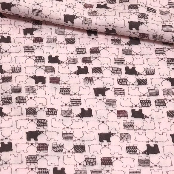 110×50 ダブルガーゼ くまさんお鼻ちょん の布 ピンク 生地 Wガーゼ 3枚目の画像