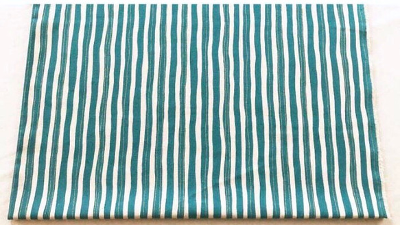 110×50 綿麻キャンバス コットンリネン ラメストライプの布 生地 ブルーグリーン 2枚目の画像