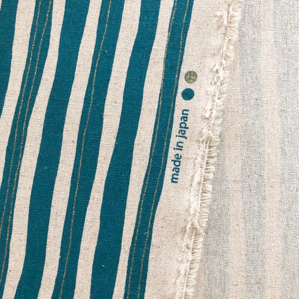 110×50 綿麻キャンバス コットンリネン ラメストライプの布 生地 ブルーグリーン 7枚目の画像