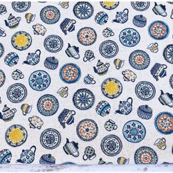 110×50 綿麻キャンバス コットンリネン 北欧食器柄の布 生地 キナリ 7枚目の画像