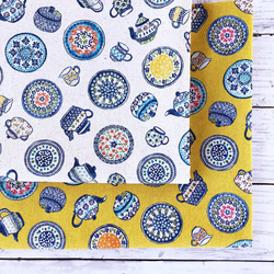 110×50 綿麻キャンバス コットンリネン 北欧食器柄の布 生地 キナリ 9枚目の画像