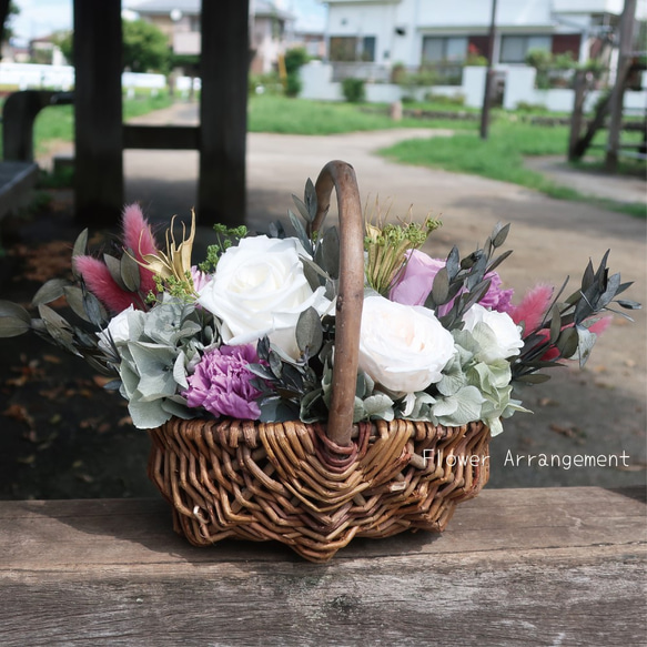 ローズたっぷりバスケット プリザーブドフラワー Lacey プリザーブドフラワー Artist K 通販｜Creema(クリーマ)