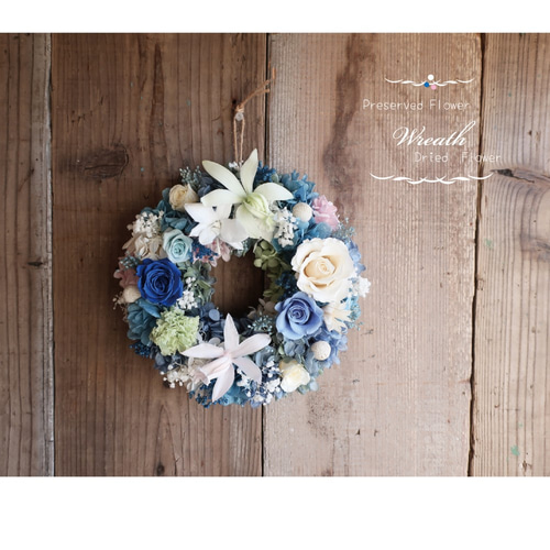 爽やかカトレアリース ✿ プリザーブドフラワー BOX付き Inès リース  