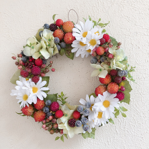 ガーベラ×マーガレットのナチュラルリース♡フラワーリース♡ハンドメイド