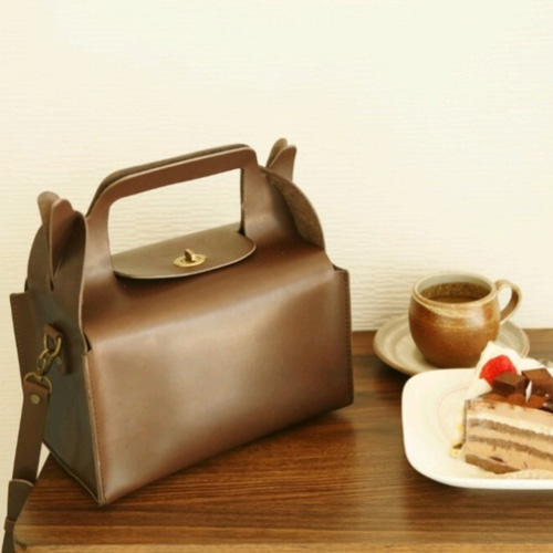 希少 MASU LEATHER CAKE MINI BAG ブラウン カバン 茶 ケーキ箱 バッグ