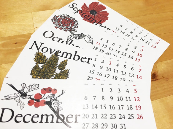 2021卓上カレンダー《季節の植物》カードタイプ　木製卓上スタンド付き 4枚目の画像