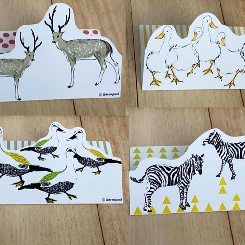 4種類の動物メッセージカード_ダイカット_ メッセージカード
