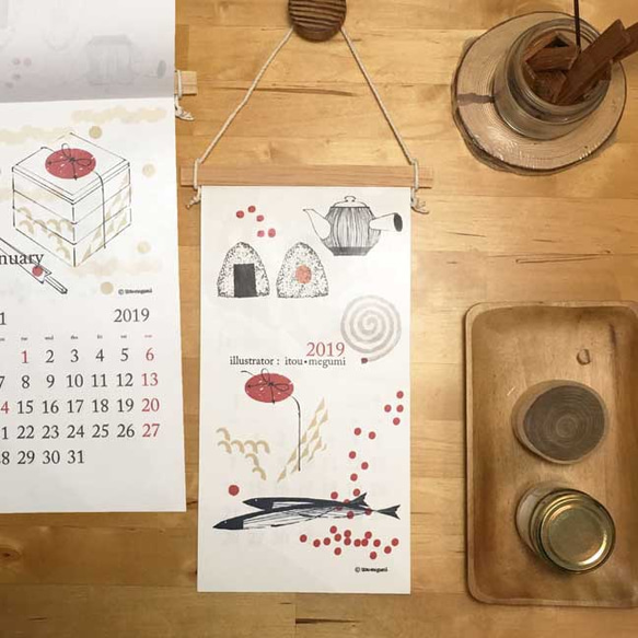 2019《ニホンのクラシ》カレンダー　-木と細いロープで製本された壁掛けカレンダー- 4枚目の画像