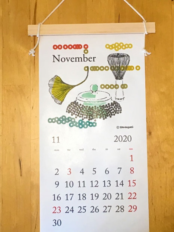 2020《ニホンのクラシ》カレンダー -木と細いロープで製本された壁掛けカレンダー- 8枚目の画像