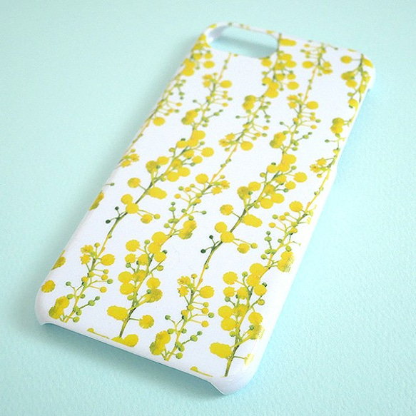 【ミモザ ① ホワイト】スマホケース mimosa 花柄 黄色 iPhone Galaxy Xperia 等 2枚目の画像