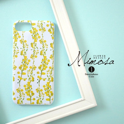 【ミモザ ① ホワイト】スマホケース mimosa 花柄 黄色 iPhone Galaxy Xperia 等 3枚目の画像