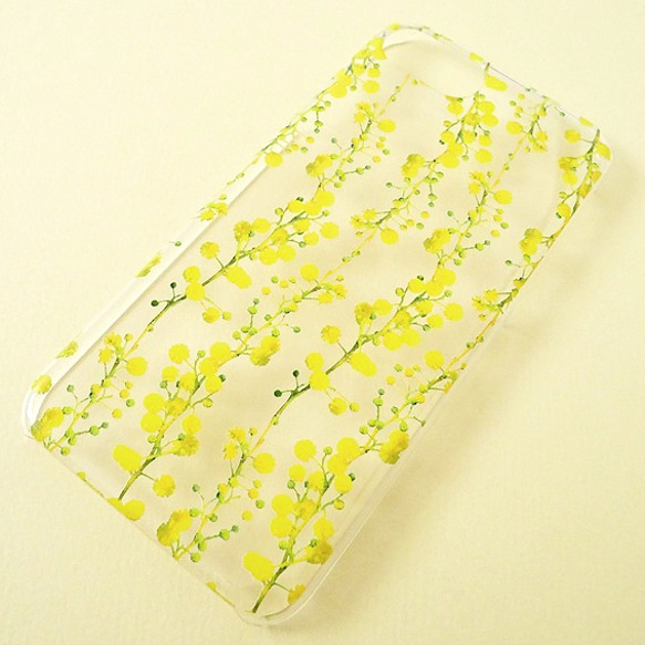 【ミモザ ② クリア】スマホケース mimosa 花柄 黄色 iPhone用 2枚目の画像