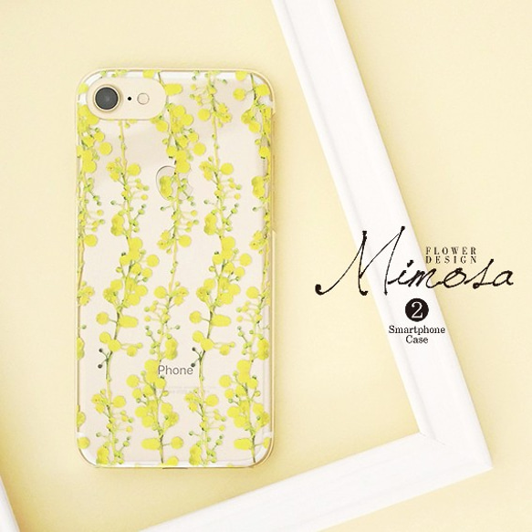 【ミモザ ② クリア】スマホケース mimosa 花柄 黄色 iPhone用 5枚目の画像