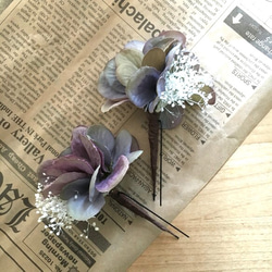 秋色紫陽花とかすみ草のヘッドドレス✼∗2点セット 2枚目の画像