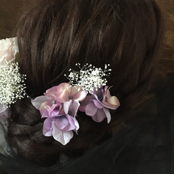 ほんのりピンクのラナンキュラスと紫陽花かすみ草のヘッドドレス 5枚目の画像