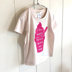 アイスTシャツ（120サイズ）ベージュ×ピンク　☆オリジナルプリント☆ 3枚目の画像
