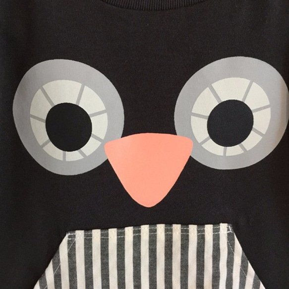 貓頭鷹圖案 短袖T恤（90公分） 深灰色 第2張的照片