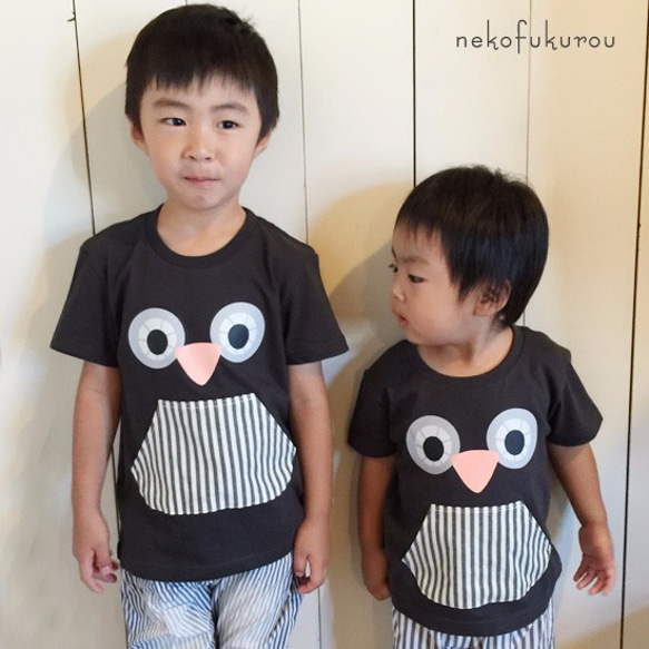 フクロウ　半袖Tシャツ（90サイズ）　スミクロ 3枚目の画像