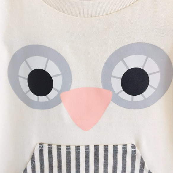 貓頭鷹圖案 短袖T恤（100公分） 奶油 第2張的照片