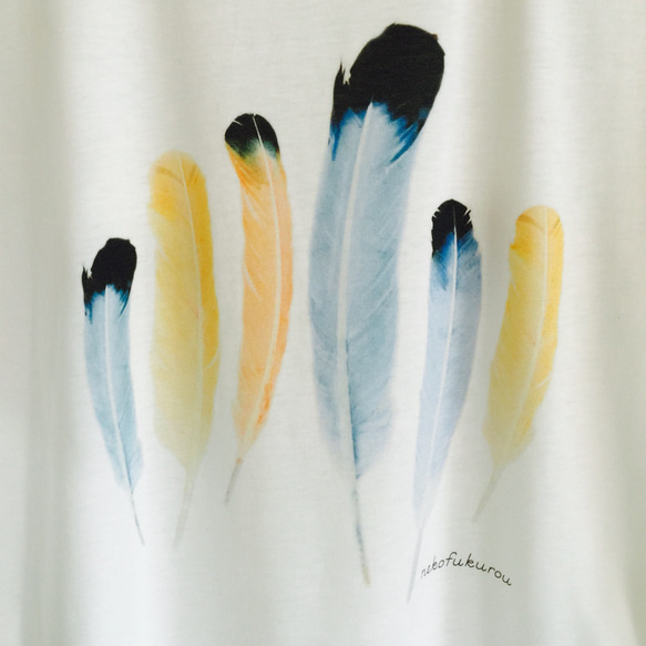 フェザープリント　 ドルマンTシャツ　ホワイト 3枚目の画像