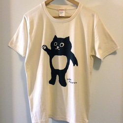 ネコフクロウプリントTシャツ　クリーム 1枚目の画像