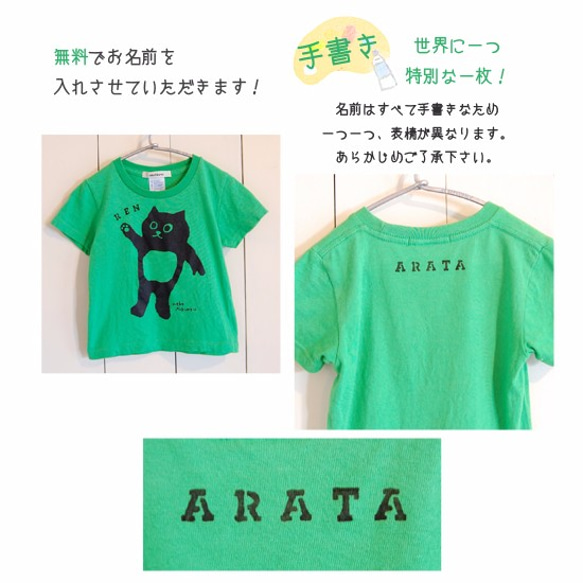 ネコフクロウ（90サイズ）こどもTシャツ　  ブルーorイエロー 5枚目の画像