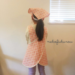 （100〜110サイズ）子供エプロンセット　三角巾つき  モロッカンプリント　ピンク 4枚目の画像