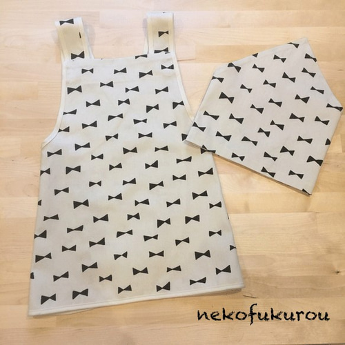 子供エプロンセット 三角巾つき リボンプリント 子供服 子供エプロンセット 三角巾つき リボンプリント 子供服