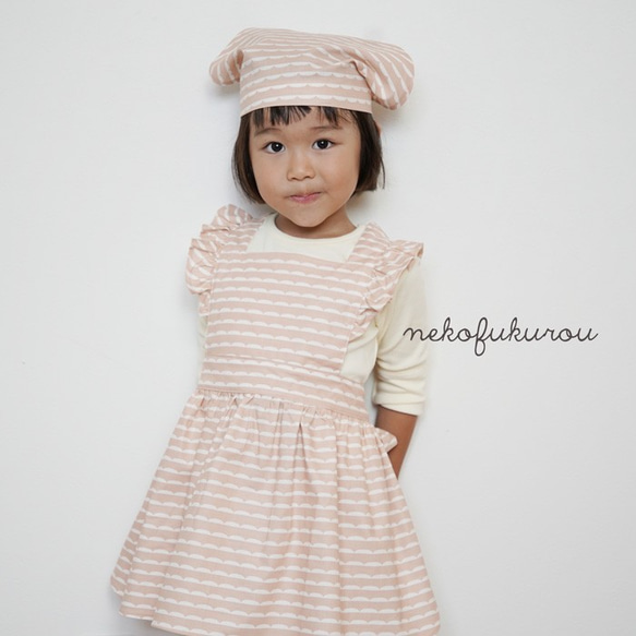 フリルエプロンセット 三角巾つき ピンク 子供服 nekofukurou 通販