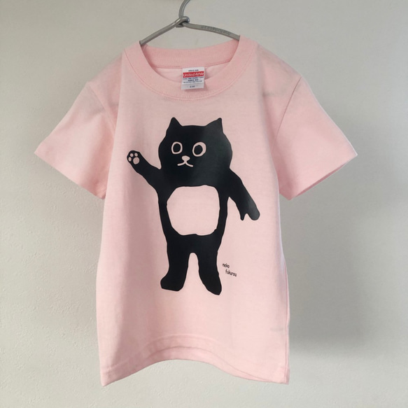 貓咪貓頭鷹圖案 (110公分)兒童用T恤 草莓牛奶色 第1張的照片