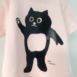 貓咪貓頭鷹圖案 (110公分)兒童用T恤 草莓牛奶色 第2張的照片