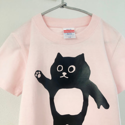 貓咪貓頭鷹圖案 (110公分)兒童用T恤 草莓牛奶色 第3張的照片